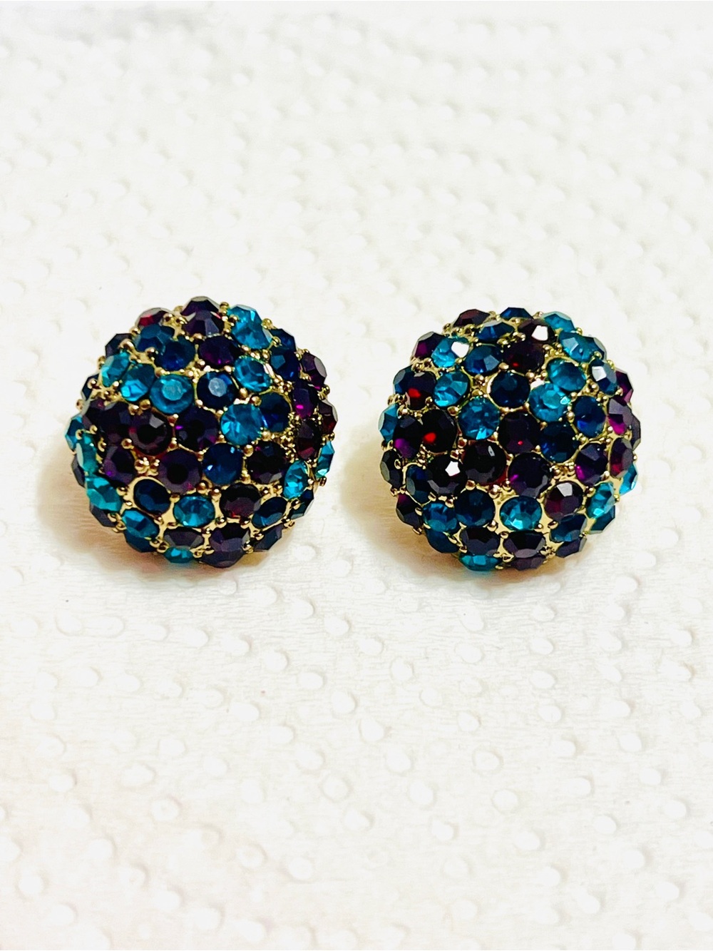 ZARA Sparkling Blue & Purple Dome Crystal Stud Earrings